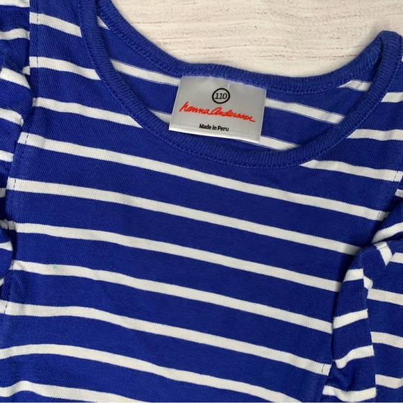HANNA ANDERSSON Blue and white striped ruffled dress 4T 5T - Picture 3 of 11